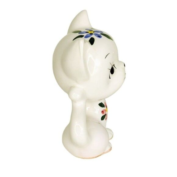 Vintage 40s Japanese Ceramic Kitsch Kawaii Big Eye Kitty Cat Animal Figurines - Picture 9 of 12